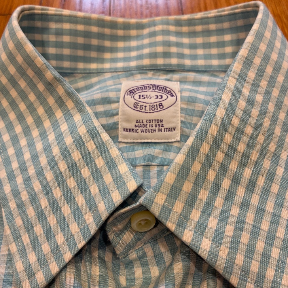 Brooks Brothers Makers 15.5–33 Gingham Dress Shirt — Made in USA Italian Fabric